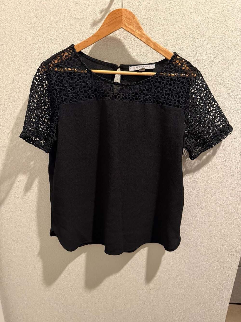 Marc New York Women's Crochet Lace Inset Short Sleeve Blouse
